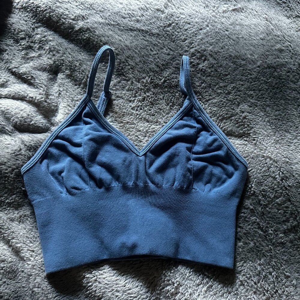 ALO Yoga Blue Ruched Crop Camisole
